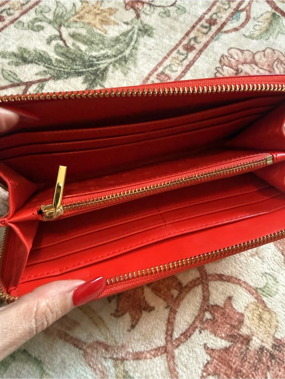 Tory Burch Glossy Red Patent Zip Wallet with Logo